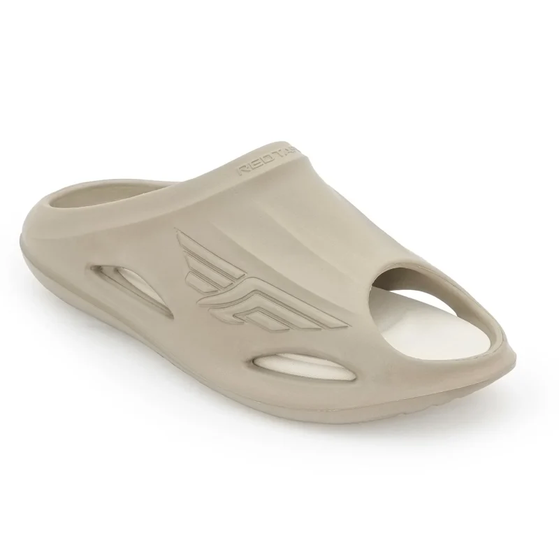 Inner side view of Red Tape slide showing brand embossing, comfortable inner construction, and quality EVA material