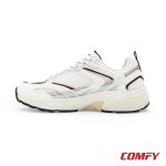 Right side profile of a white and maroon men's casual shoe, detailing its layered construction and durable sole for everyday wear.