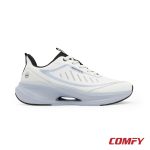 Right side profile of a men's white athleisure sports shoe, showcasing its ergonomic design and cushioned sole.