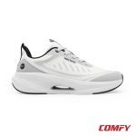 Left side profile of Red Tape men's grey athleisure sports shoe with breathable mesh and cushioned sole.