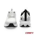 Front and back view of Red Tape white and grey athleisure sports shoes for men, showing toe and heel details.