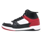 Left Red Tape high-neck casual sneaker for men, black, red, and white, side profile on a white background.