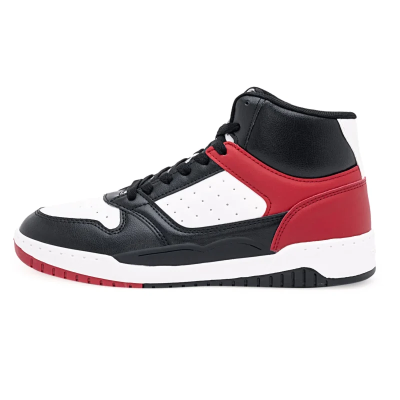 Left Red Tape high-neck casual sneaker for men, black, red, and white, side profile on a white background.