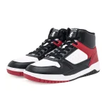 Pair of Red Tape men's black, red, and white high-neck casual sneakers with lace-up closure, front-side view, white background.