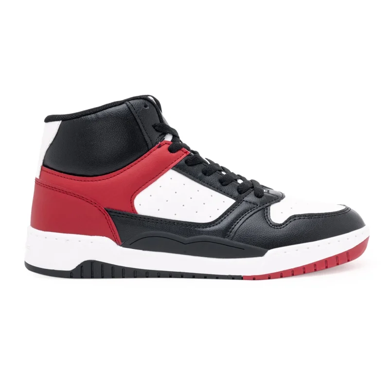 Right Red Tape high-neck casual sneaker for men, black, red, and white, side profile on a white background.