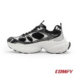 Left side profile of a Red Tape black and silver chunky casual shoe for women, highlighting its thick white sole.