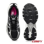 Top view of a Red Tape black and silver chunky casual shoe and a full view of its grippy sole.