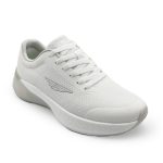 Men’s white lightweight lace-up sneakers with breathable mesh upper and cushioned sole