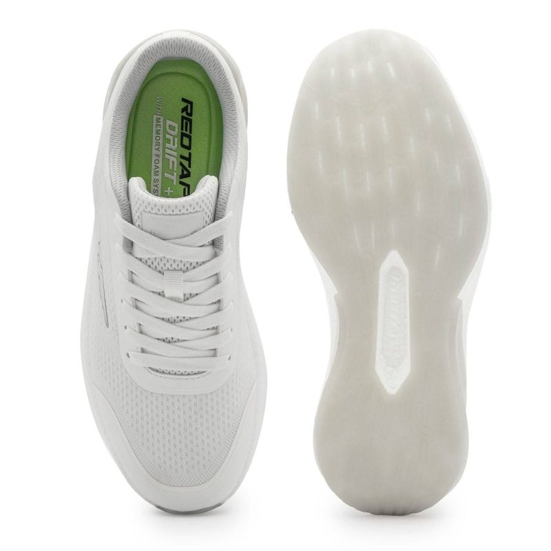 Men’s white lightweight lace-up sneakers with breathable mesh upper and cushioned sole