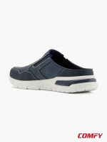 Rear-side view of a navy blue Memphis One half-shoe, highlighting its backless design and robust white outsole for support and grip.