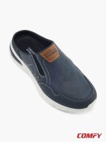 Navy blue Memphis One men's half-shoe, slip-on style with white sole and contrast stitching, brown brand detail. Ideal for casual comfort.