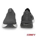 Front and back view of grey ETPU walking slip-on shoes highlighting the heel branding and toe curve.
