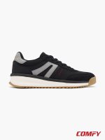 Side view of Bench men's black sneakers with grey accents and a white midsole.