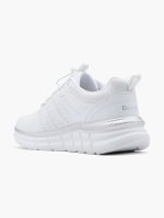 Rear view of the Bench White Slip-On Trainer highlighting the branded heel and silver trim.