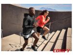 Athletic couple wearing Crivit running shoes while exercising outdoors.