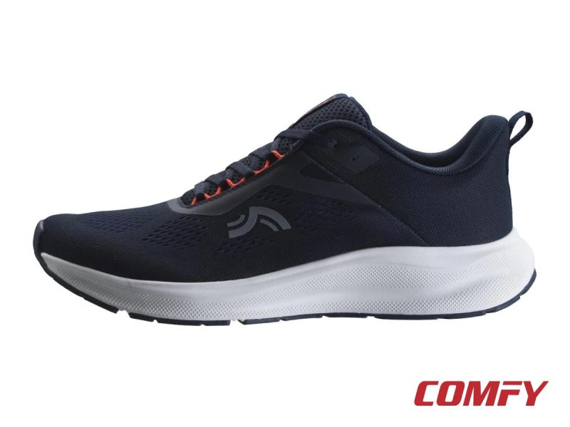 Lateral side profile of Crivit navy blue men's sports sneaker.