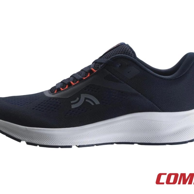 Lateral side profile of Crivit navy blue men's sports sneaker.