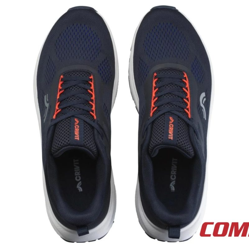 Top view of Crivit men's lightweight breathable running shoes in navy blue.