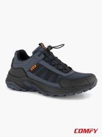 Angled front-side view of Landrover men's outdoor low-cut shoe in navy blue.