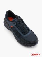 Overhead view of Landrover men's outdoor low-cut shoe showing speed laces and orange footbed.