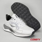 Grey Red Tape ETPU sneaker standing upright next to its textured rubber outsole.