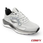 Perspective view of grey Red Tape ETPU sneaker with memory foam drift outsole.