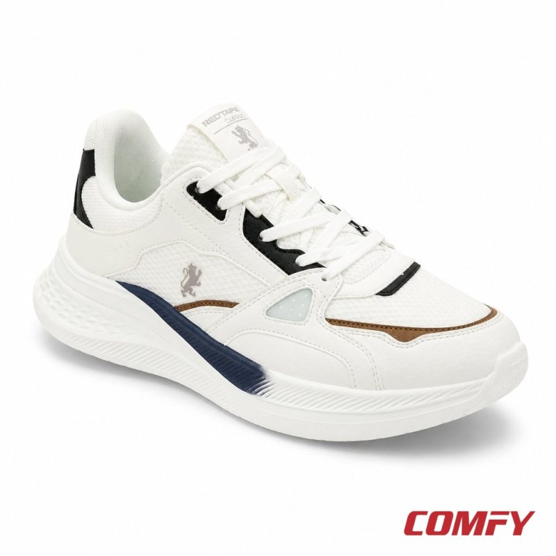 Red Tape white and navy lightweight sneaker 3/4 side view