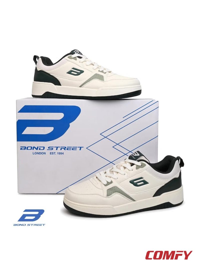 Bond Street ash black casual sneakers displayed on their branded shoe box