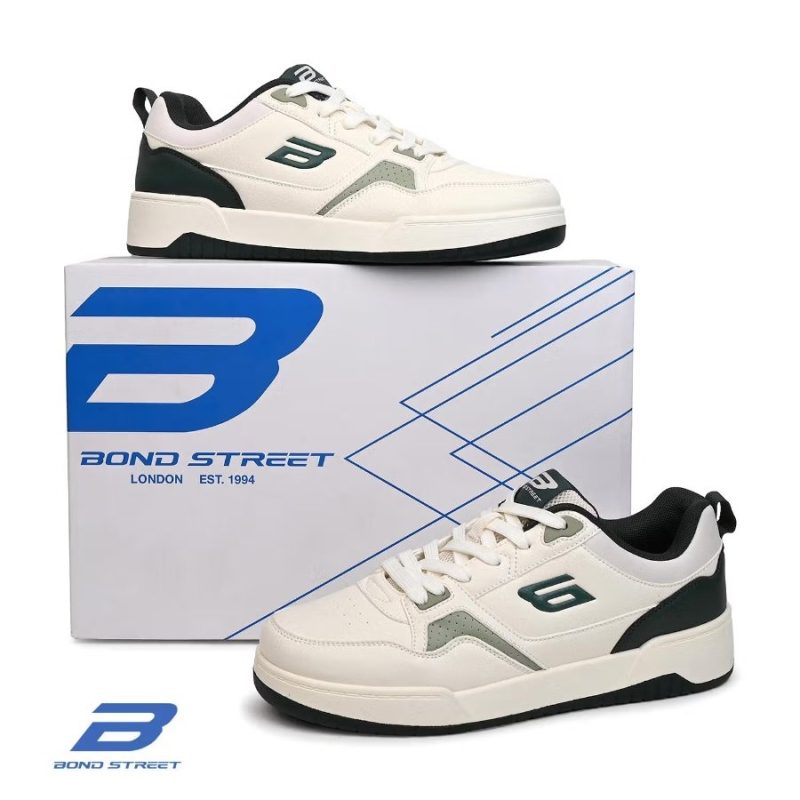 Bond Street ash black casual sneakers displayed on their branded shoe box