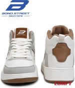 Front and back view of Bond Street by Red Tape men's casual high-top sneakers in white and grey.