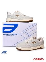 Bond Street men's beige sneakers shown with branded white and blue packaging box.