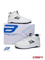 White and navy Bond Street sneakers with official shoe box.