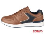 Side view of a brown Esmara men's sneaker featuring navy blue accents and white comfortable soles.
