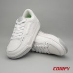 Pair of white Red Tape sneakers on a grey background.