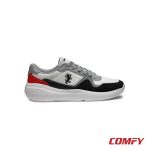 Side view of Red Tape white and red casual sneaker with logo