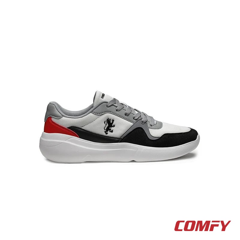 Side view of Red Tape white and red casual sneaker with logo