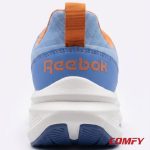 Rear view of 100% original Reebok premium blue shoe showing orange branding.