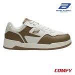 Side view of Bond Street beige and white low-top casual sneaker.
