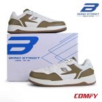 Bond Street white beige sneakers displayed with original branded shoebox.