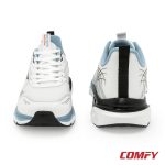 Front and back view of Red Tape grey athleisure shoes highlighting tongue detail and heel pull tab.