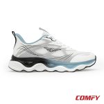 Side view of Red Tape grey athleisure shoes with a winged logo and distinctive wave-patterned sole.