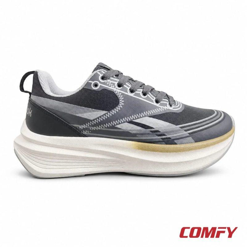 Side profile of Reebok Light Float Running Shoe in Light Ash Marled grey colorway.